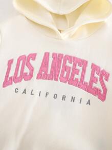 Cozy Pixies 2pcs Baby Girls Loose Letter Pattern Dropped Shoulder Hooded Sweatshirt And Leggings Fall Clothes Set, Casual Cute - Pink - View 8