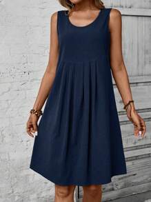 EMERY ROSE Vestito estivo casual da donna con stampa floreale senza maniche e plissettato