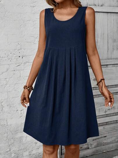 EMERY ROSE Vestido plisado sin mangas con estampado floral casual de verano para mujer