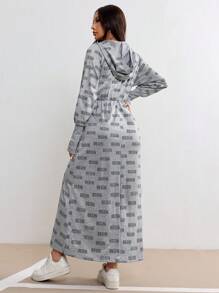 Seusyu Ladies' Casual Letter Print Hooded Dress Spring Autumn - Grey - View 4