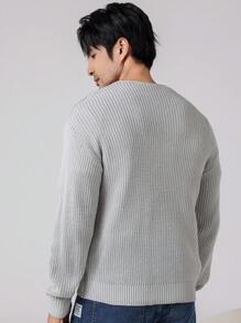 Manfinity Homme Men's Solid Color Simple Daily Long Sleeve Sweater - Light Grey - View 2