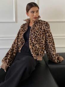 DAZY Veste régulière pour femmes doublée thermique imprimé léopard, imprimé guépard automne/hiver, doublée thermique - Tabac - Voir 6