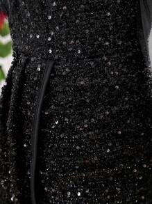 SHEIN 优雅串珠黑色长款礼服，适合婚礼、晚宴、舞会 - 少女 - 黑色 - 查看 3