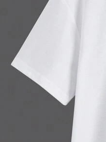 SHEIN 女士圆领短袖字母印花简约 T 恤，休闲日常穿着图案 T 恤女式上衣 - 白色 - 查看 3