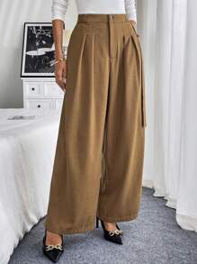 Chiquease Khaki Elegant Wide Leg Trousers - Khaki - View 7