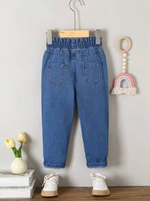 SHEIN Young Girls' Cute Sweet Rainbow Heart Print Casual Denim Jeans,Holiday,Summer,Travel - Dark Wash - View 2