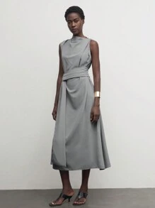 BizChic Women's Sleeveless Solid Color Maxi Tie-Waist Casual Dress