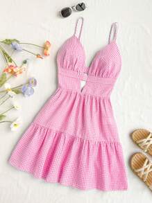 Soleia Váy đi biển hở lưng khoét chữ V in hình bướm - Hồng - Xem 1