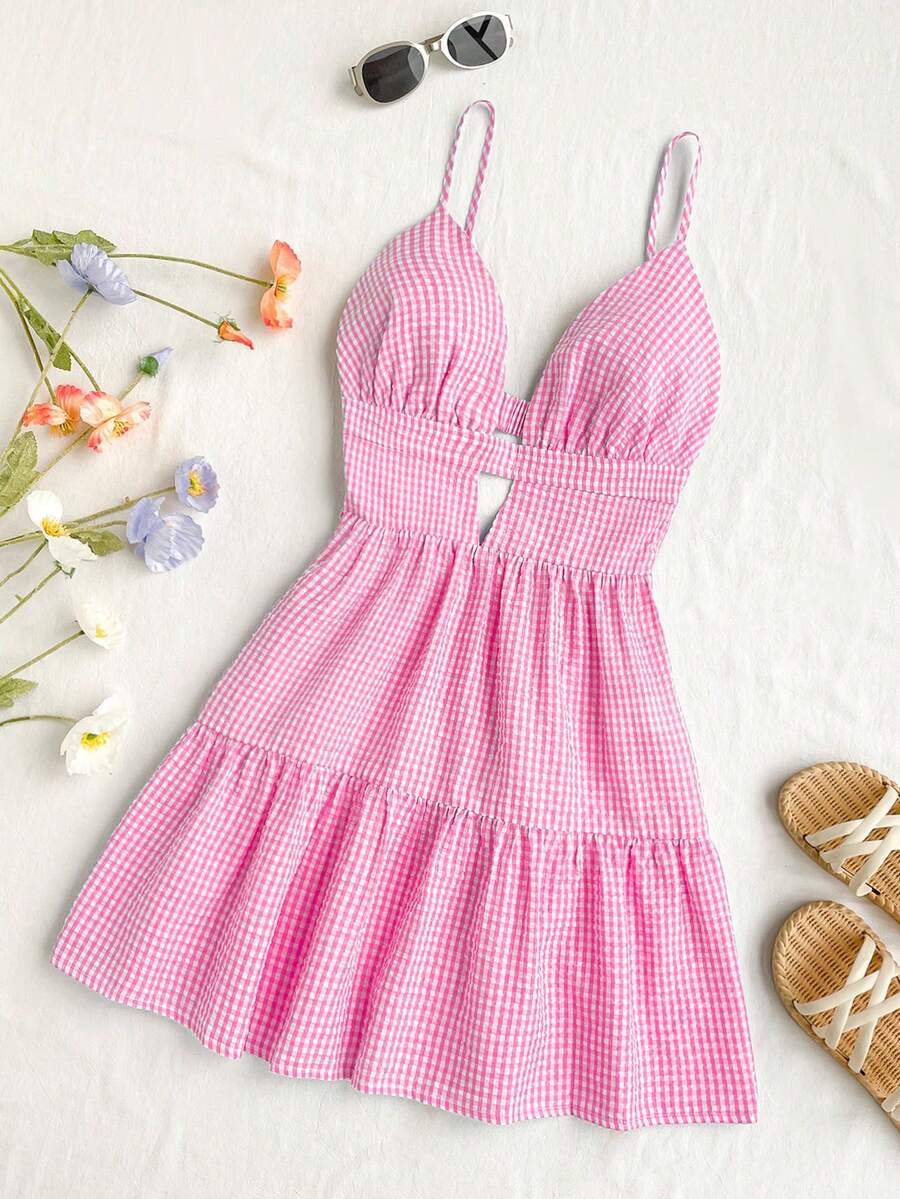 Soleia Váy đi biển hở lưng khoét chữ V in hình bướm - Hồng - Xem 1