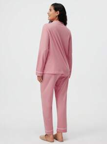 LUVLETTE Autumn And Winter Soft 100% Pure Cotton Basic Long Button-Up Pajama Set For Women Lounge Sets For Women Pants With Pockets Fall Pajamas Clothes - Burnt Orange - View 6