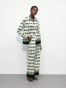 Maija 女士宽松长袖几何印花衬衫，秋季 - 綠色 - 查看 2