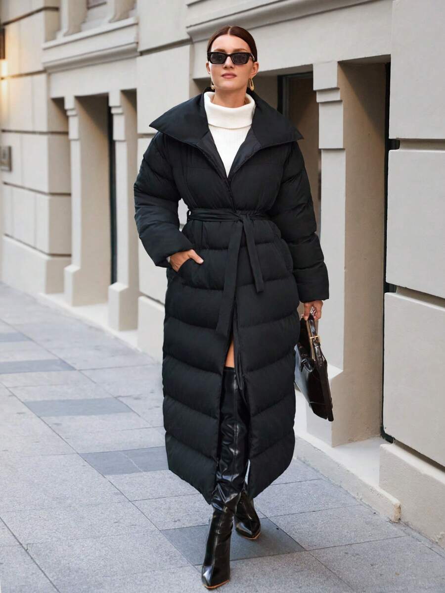 EURMUSE Oversize Belt Detailed Winter Coat