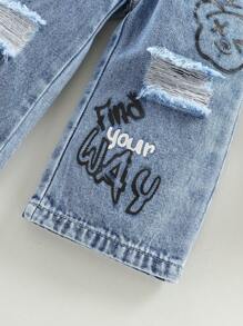 3pcs Baby Girl Ribbed Top, Printed Pants, Embroidered Bomber Jacket Outfit Set - Multicolor - View 6