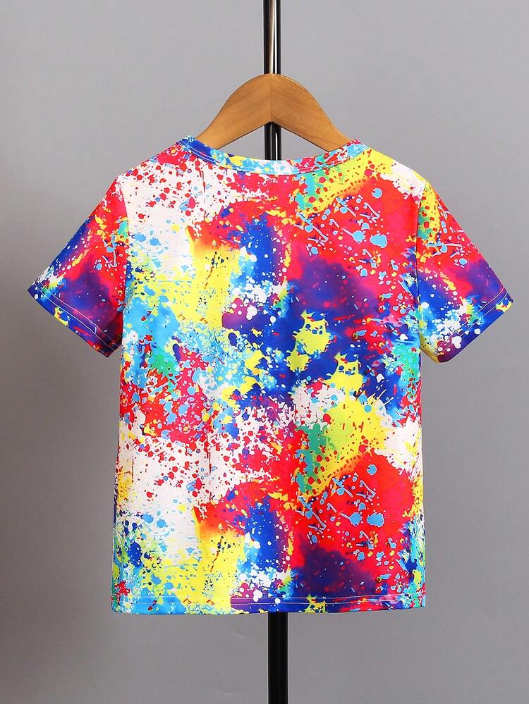 SHEIN 年轻男孩可爱恐龙图案短袖圆领 T 恤，休闲夏季 T 恤，适合万圣节、圣诞节、返校 - 彩色 - 查看 2