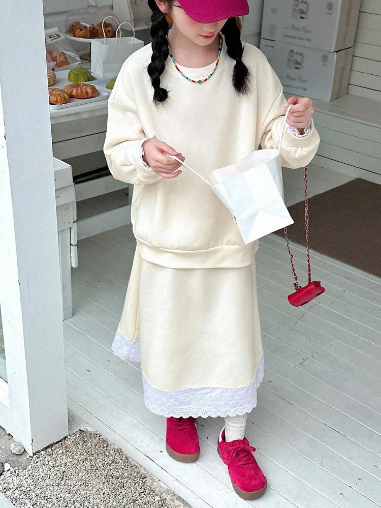 2pcs Tween Girls ' Knit Crew Neck Outfit, Size Large Fall,Winter