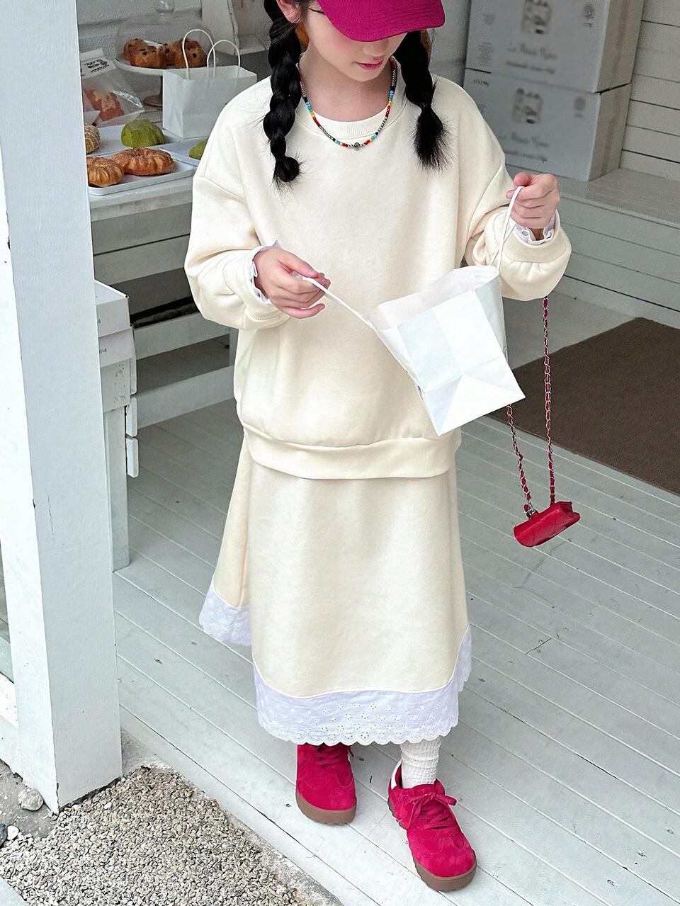 2pcs Tween Girls ' Knit Crew Neck Outfit, Size Large Fall,Winter