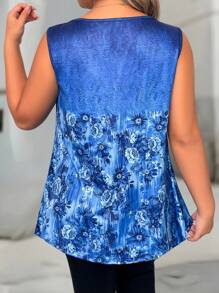 EMERY ROSE Blusa sin mangas holgada con estampado floral para mujer de talla grande