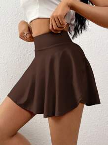 SHEIN PETITE Váy thời trang thường ngày tối giản màu trơn cho nữ - màu nâu - Xem 5