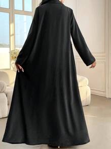 Al Najma Women's Color Block Lapel Neck Long Batwing Sleeve Long Loose Modest Maxi Arabian Robe Abaya, Elegant Style For Casual Daily/Work/Evening Parties/Wedding Guest - Black and White - View 4