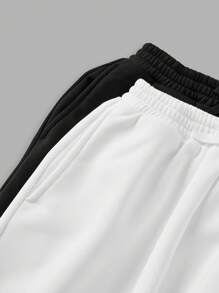 SHEIN Girlism 2pcs Tween Girls' Loose Knit Wide Leg Jogger Pants Set - Black and White - View 7