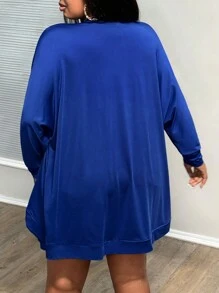 Slaydiva Women Plus Size Solid Blue Shorts And Cardigan Set - Royal Blue - View 4