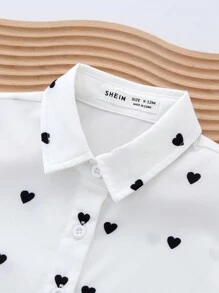 SHEIN Leap Crew Áo sơ mi dài tay in họa tiết chấm bi và trái tim cho mẹ và con gái, dáng rộng, thoải mái, dễ thương - Đen và trắng - Xem 3