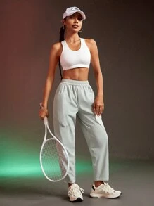 Streetz SHEIN Sport Women's Solid Color Pocket Minimalist Sweatpants, Casual Everyday - Mint Green - View 4