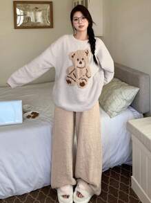 DAZY Cute Bear Jacquard Pajama Set Fall,Winter - Light Grey - View 5