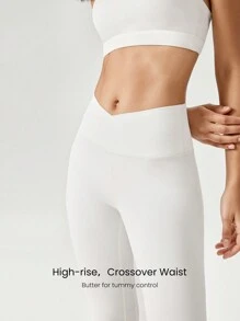 GLOWMODE Legging blanc taille haute avec taille croisée, ligne de hanche en Y, sous-vêtements intégrés résistant à l'écrasement, adapté à l'yoga à faible impact et à l'usage quotidien, 43 cm (17 pouces)