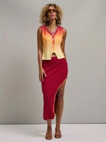 SHEIN Unity 女士撞色饰边荷叶边下摆休闲 A 字裙，旅游和休闲 - 彩色 - 查看 3