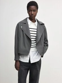 BizChic 女士休闲灰领飞行夹克秋季服装秋季女装 - 灰色 - 查看 10