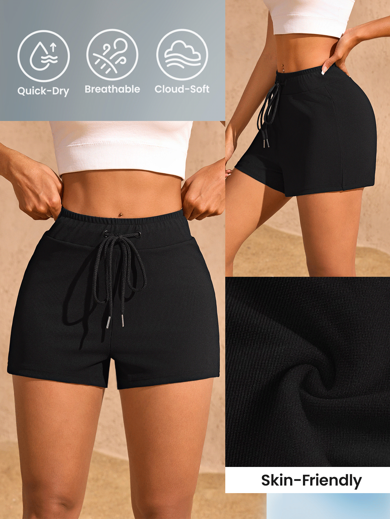 SHEIN Sports Mid-High End Black Loose & Comfortable Shorts For Women - Black - View 2