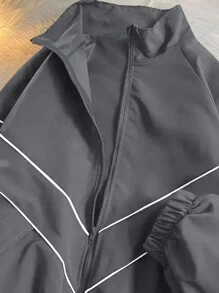 Manfinity Men's Front Zipper Long Sleeve Casual Jacket, For Tennis