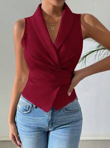 Chiquease 女士夏季纯色系腰无袖衬衫