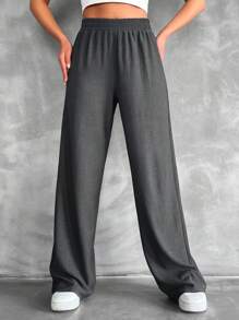 SHEIN Tall Quần ống đứng lưng thun cotton size cao - Xám - Xem 4