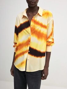 BizChic Camisa de manga larga con estampado navideño, camisa de manga larga amarilla de Acción de Gracias, ropa de invierno