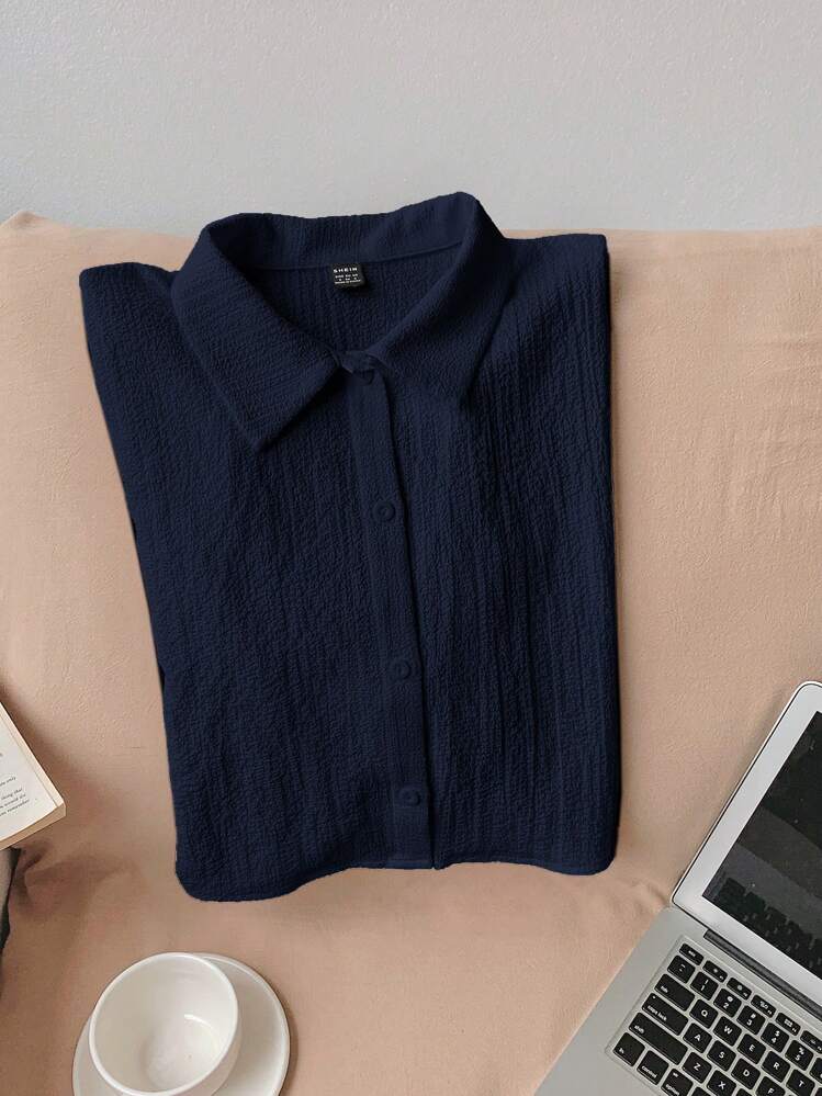 Comfortcana 海军蓝编织女式短款衬衫 - 藏蓝色 - 查看 4