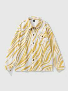 ROMWE MEN Street Life Men's Spring Autumn Zebra Pattern Long Sleeve Cargo Pocket Casual Jacket - Yellow - View 3