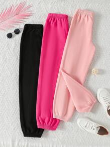 SHEIN Tween Girl 3 件套纯色羊毛运动裤 - 彩色 - 查看 1