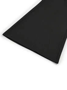 SHEIN Clasi 大码女式休闲黑色针织系腰紧身喇叭连体裤，秋季 - 黑色 - 查看 5