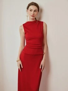 Women's Solid Color Simple Sleeveless Split Hem Casual Dress