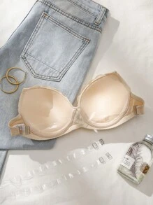 1 pieza Lencería de unicolor básica y simple para mujer, con tirantes invisibles sin aros - Albaricoque - Ver 2