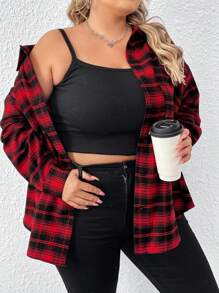 SHEIN CURVE+ Plus Size Casual Punk Dark Halloween Plaid Skull Printed Shirt - Multicolor - View 5