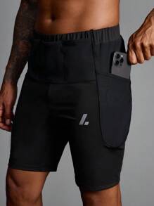 Manfinity Sport Polished Boyfriend Style Men's Solid Color Printed Pocket Casual Sports Tight Pants