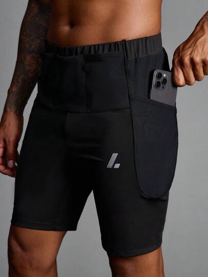 Manfinity Sport Polished 男友风男士纯色印花口袋休闲运动紧身裤