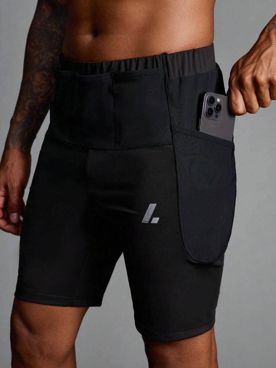 Manfinity Sport Polished Boyfriend Style Men's Solid Color Printed Pocket Casual Sports Tight Pants