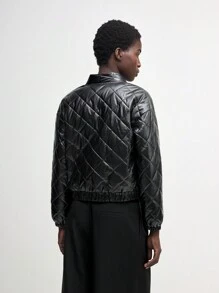 BizChic 女士休闲黑色短款飞行飞行员夹克秋季女装 - 黑色 - 查看 2