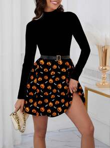 SHEIN LUNE 漏斗领格子长袖女式休闲连衣裙，适合秋冬季 - 彩色 - 查看 1