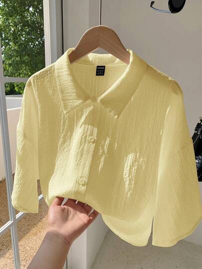 Comfortcana Yellow Woven Cropped Blouse For Women