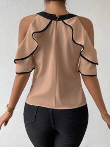 EMERY ROSE 女士系肩修身休闲优雅衬衫 - 棕色 - 查看 2